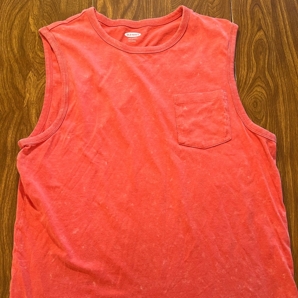 Used men’s large soft washed salmon red Old Navy brand tank top. 100% cotton.